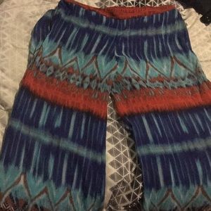 Blue and copper flare pants
